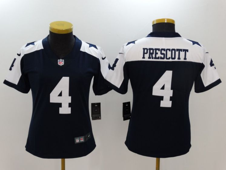 Women Dallas Cowboys #4 Prescott Blue Thanksgiving Nike Vapor Untouchable Limited NFL Jerseys->->Women Jersey